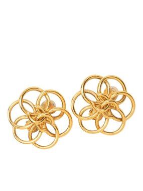 Chanel Flower Motif Earrings Gold Plated
